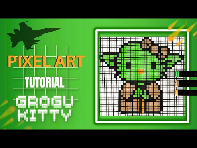 Pixel Art Tutorial: Drawing & Coloring Hello Kitty Baby Yoda Step by Step 🎀💚🎨