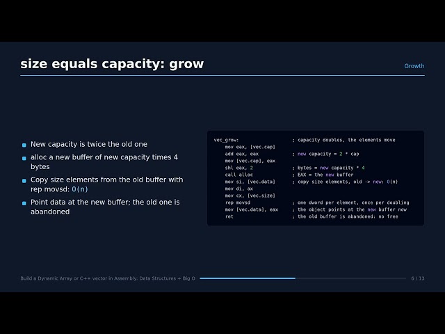 Build a Dynamic Array or C++ vector in Assembly: Data Structures + Big O