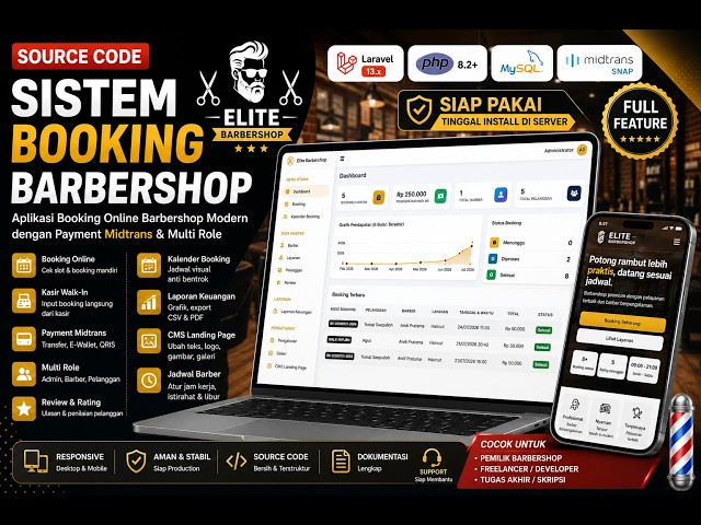 Source Code Laravel 13 - Sistem Booking Barbershop Full Fitur + Midtrans
