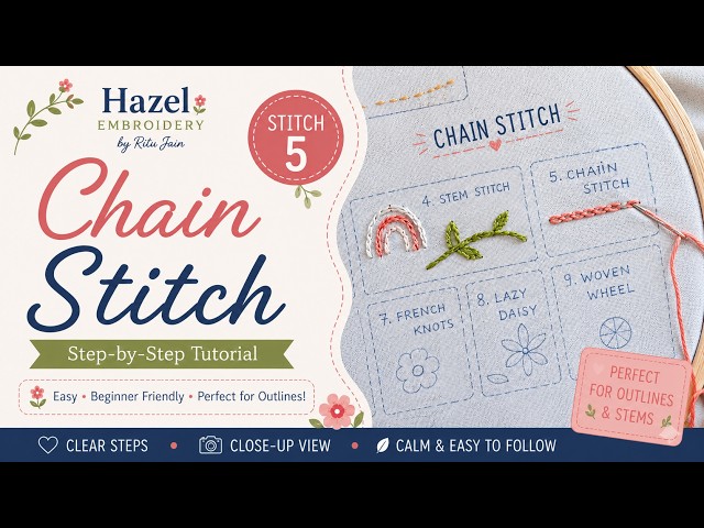 Chain Stitch Embroidery Tutorial for Beginners | Lesson 5 | Easy Step-by-Step Guide #chainstitch