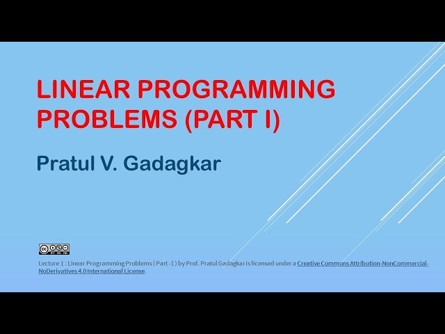 Lecture 5 -  Linear Programming Problems  ( Part  1 )