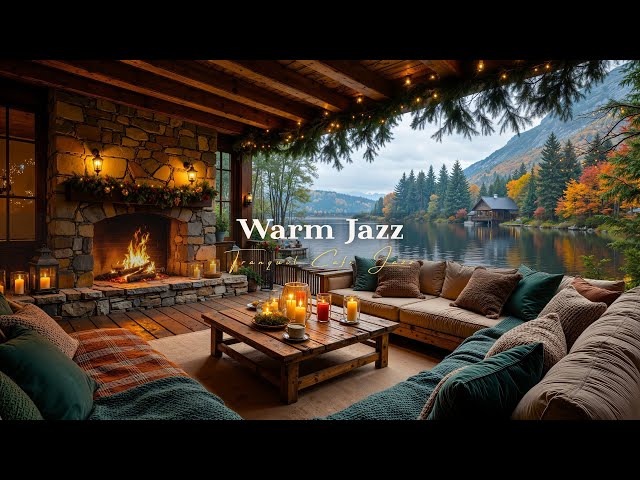 Warm Piano Jazz By The Fireplace | Gentle Jazz With Peaceful Lakeview For Work, Study, Focus