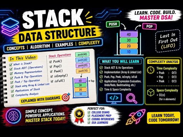 Lecture 30 Stack in Data Structure | LIFO Concept, Operations & Examples | Complete Explanation