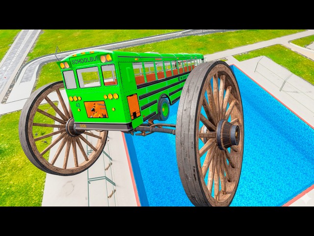 Unbelievable School Bus Down In Swimming Pools – BeamNG Drive Realistic Bus Crash Physics