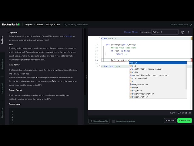 HackerRank Python 30 Days of Code - Day 22: Binary Search Trees
