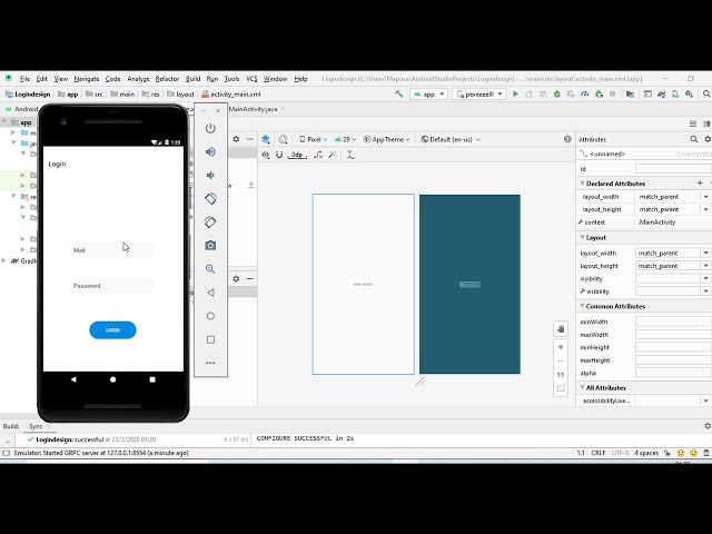 create a stylish simple Android Login activity design with a progress bar