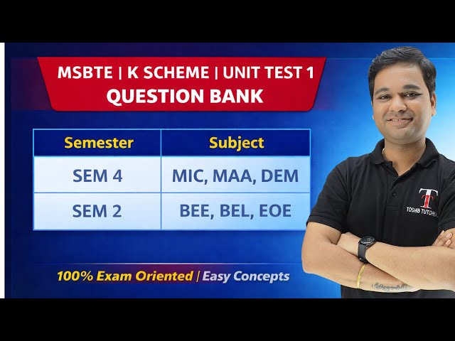 Unit Test 1 QUESTION BANK | MSBTE | K SCHEME | MIC | MAA | DEM | BEL | BEE | EOE | Toshib TutorialS