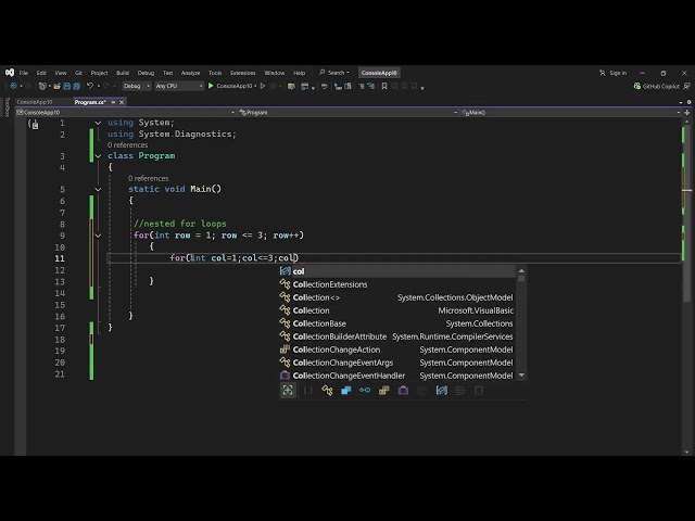 For loop with multiple variables and nested for loops in C#