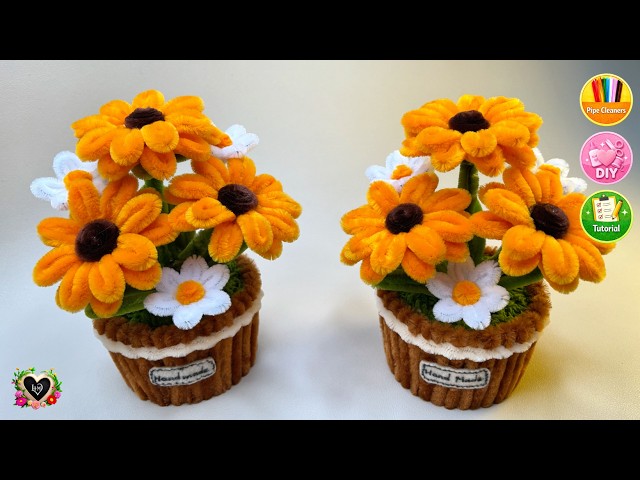 Cute Mini Flower Pot With Pipe Cleaner 🌸 DIY Desk Decor 🌸 Easy Pipe Cleaner Craft
