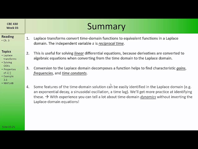 CBE 430 Week 03 08 - Summary of Laplace Transforms