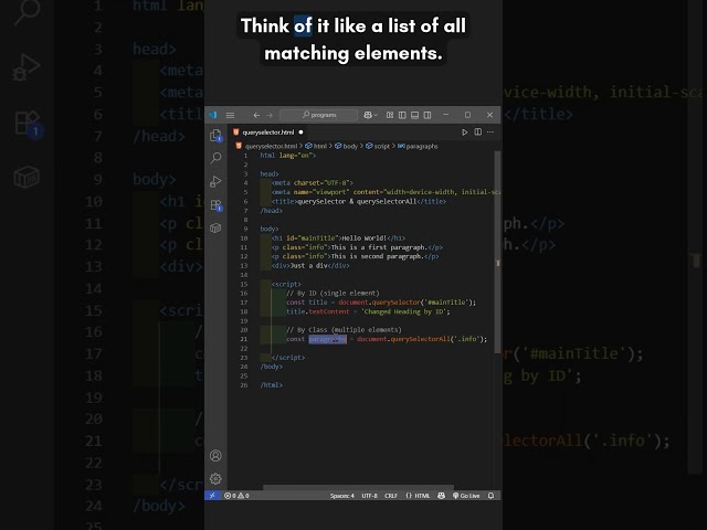 JavaScript Hack #16: Select & Change Text with querySelector() in 60s #Shorts