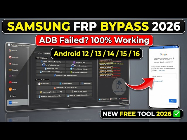 Samsung FRP Bypass 2026, ADB Failed Fix | Free Tool | Android 12/13/14/15/16 | Google Account Bypass