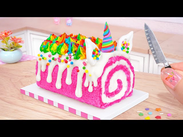 Unicorn Cake Roll 🦄 How To Make Softest Miniature Sponge Roll Cake 🍰Best of Mini Cakes