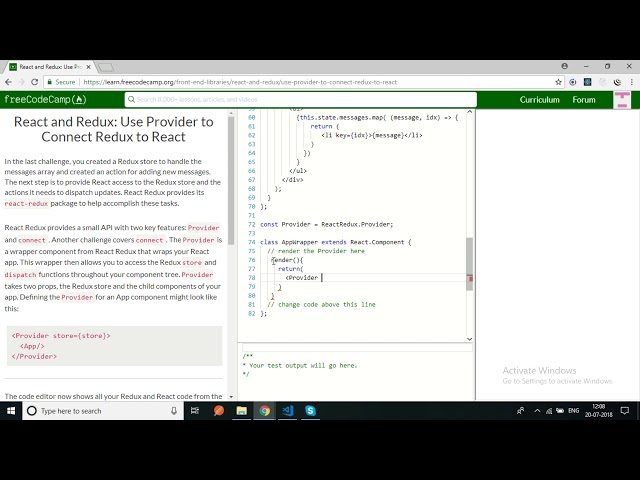 freecodecamp-React and Redux Use Provider to Connect Redux to React-soluction
