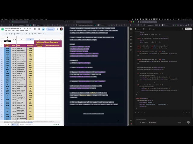 Comparing Two Spreadsheet Columns ... VibeScripting Example #1