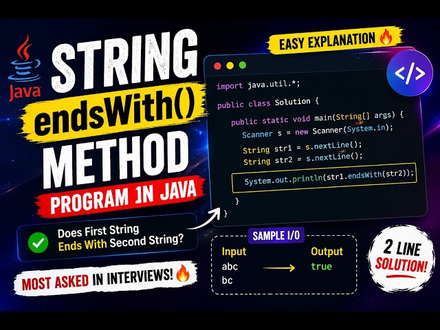 Java String endsWith() Method Program in Hindi 🔥 | Java Coding Question for Beginners