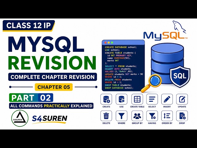 MySQL Complete Revision Part 2 | INSERT, SELECT, UPDATE, DELETE, DROP Queries | Class 12 IP/CS