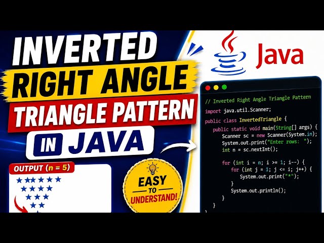 How to Print Inverted Right Angle Triangle Pattern in Java👩‍💻|Pattern Programs for Beginners 🔥