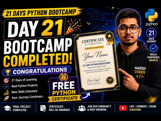 Python Tutorial for Beginners | Day 21 | FREE Python Certificate | Career Roadmap | Harsh Codes