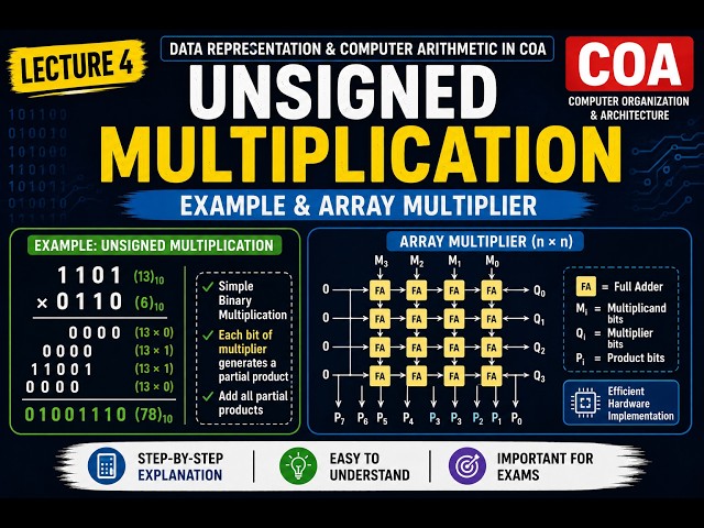Unsigned Binary Multiplication & Array Multiplier | COA | Lecture 4