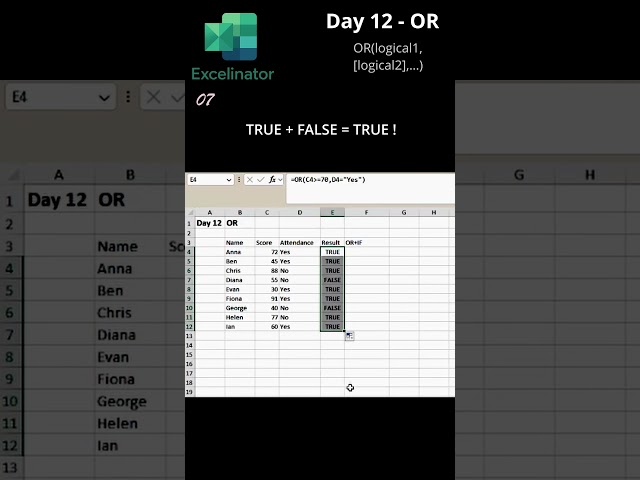 Excel in 30 seconds. Day 12: OR