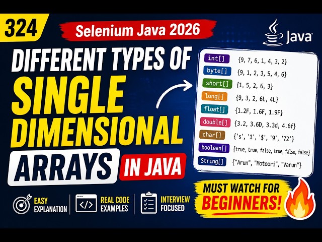 324. Different types of Single Dimensional Arrays in Java (Selenium Java 2026)