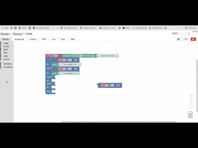 How to create Say my grade in blockly.demo|