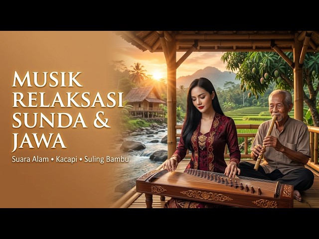 🍃 Musik Tradisional Jawa - Sunda Paling Menenangkan | Pemandangan Sawah, Gunung, Sungai Mengalir 🍃