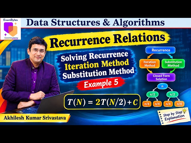 Solving Recurrence Relations Using Substitution Method | T(N) = 2T(N/2) + C | Example 5 | DSA