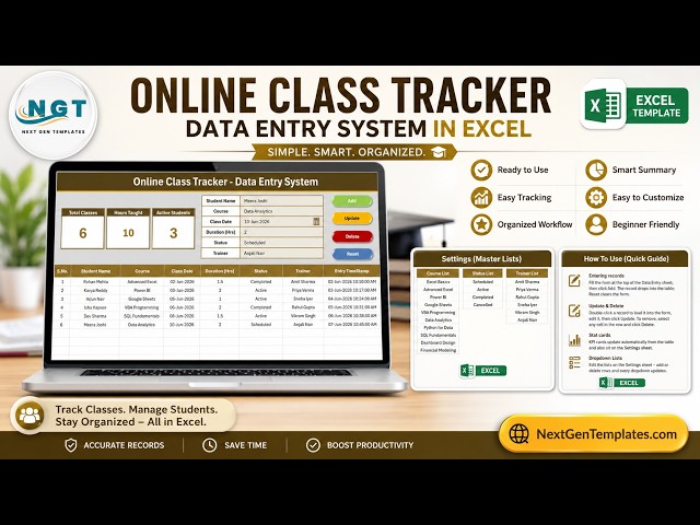 Online Class Tracker Data Entry System in Excel