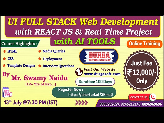 UI FULL STACK Web Development with REACT JS Online Training @ DURGASOFT