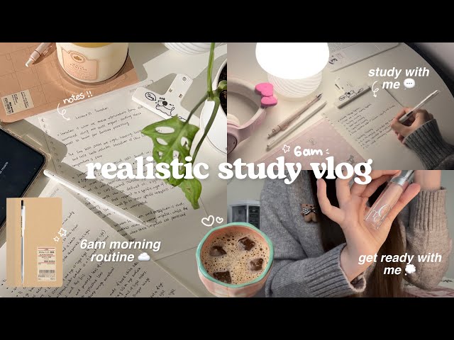 Productive study day in life 💬 6am *realistic* morning routine, studying, grwm, cafe | school vlog
