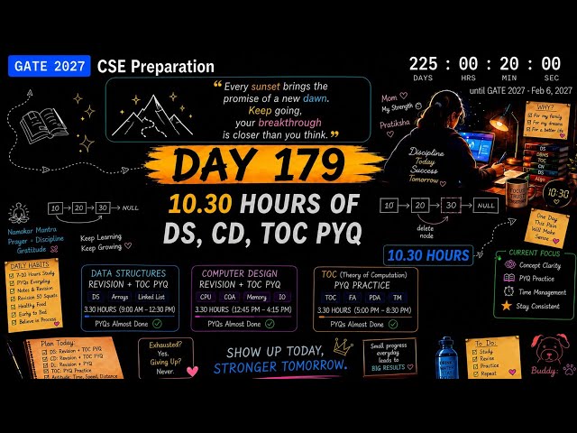 Day 153  | 10.5 Hours of GATE CS 2027 Preparation 🔥 | DS + CD + TOC PYQs | No Excuses 📖📚📖