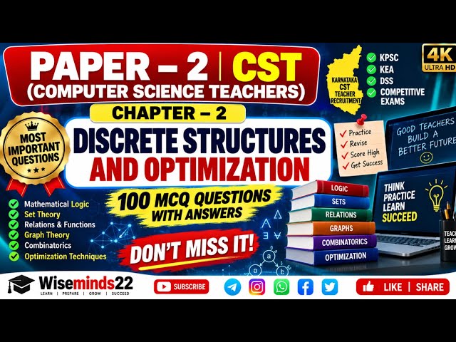 PAPER-2 CST Computer Science Teachers | Chapter 2 Discrete Structures & Optimization | Imp 100 MCQs