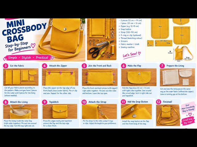 I Sewed a Mini Crossbody Bag From Scratch! 👜✨ | Easy Beginner Sewing Tutorial