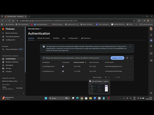 AppAndroid para películas  + Firebase  Realtime Database, autenticación, CRUD, notificaciones