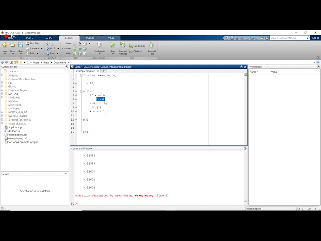 While Loops in MATLAB