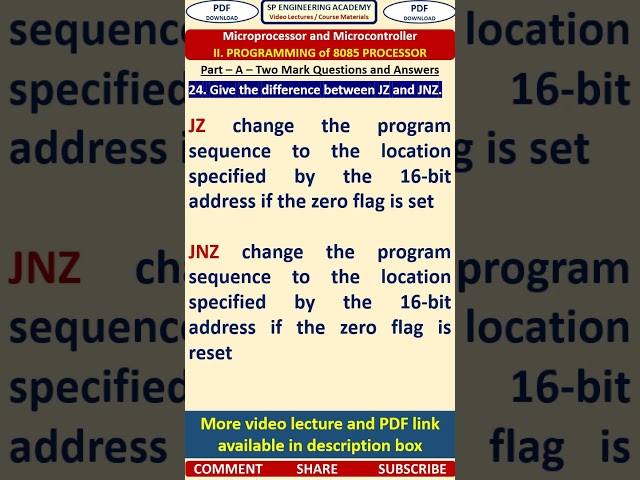 24MP2   Microprocessor and Microcontroller   Give the difference between JZ and JNZ