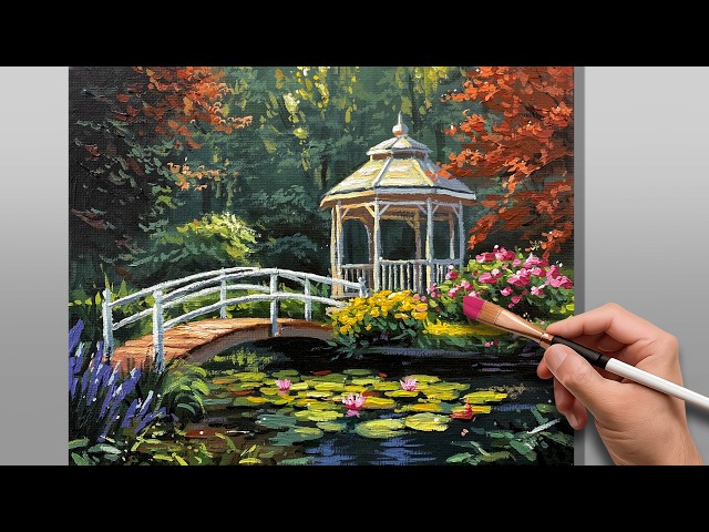 How to Paint GAZEBO GARDEN Landscape | Acrylic Painting