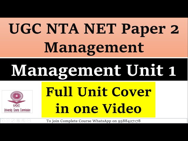 UGC NTA NET Paper 2  2022 || Management  Management Unit 1 ||  Full Unit Cover in one Video||