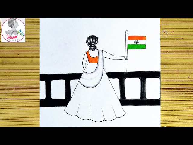 How To Draw Republic Day Drawing Easy Steps / How to draw 26 January Drawing Easy Step/ girl drawing