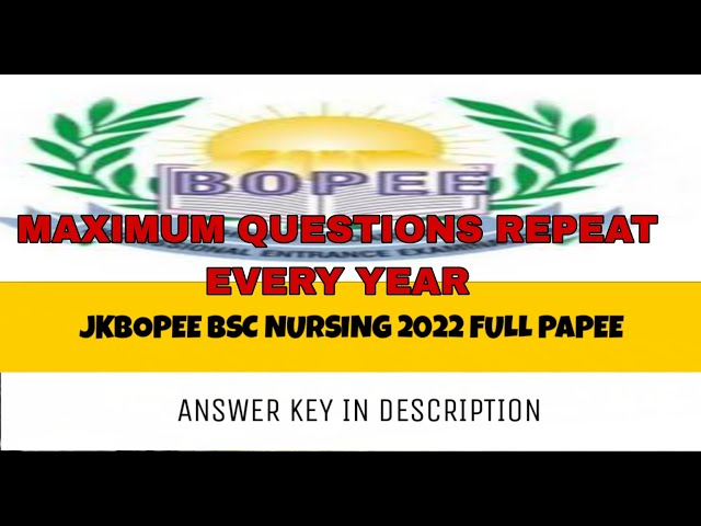 bsc nursing entrance full paper 2022 jkbopee || Answer key in description#jkbopee