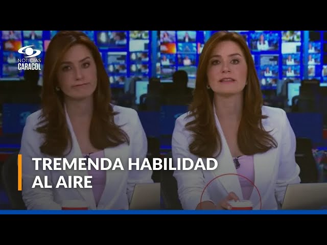 Día de los Inocentes: ¡El vaso! Presentadora de Noticias Caracol casi riega el café en el set