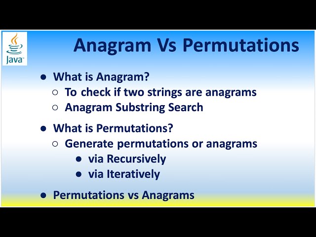 Anagram Vs Permutations Generate permutations anagrams, Anagram Substring Search Recursive Iterative