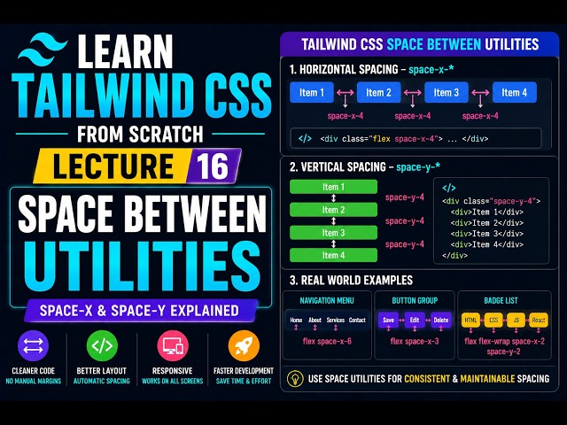 Tailwind CSS Tutorial for Beginners | Space Between Utilities Explained ↔️ | Lecture 16