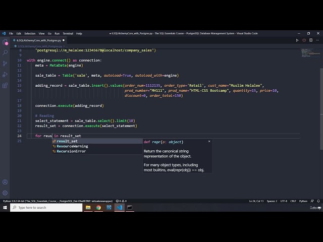6  SQLAlchemy Core Interactions with Postgres