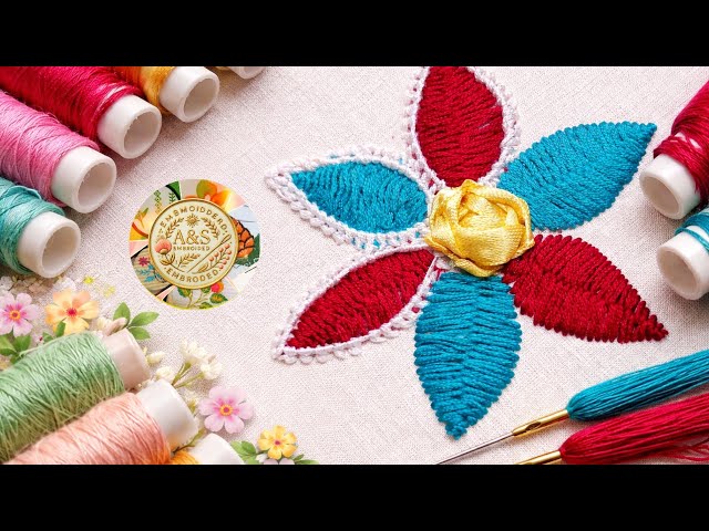 Flower Embroidery Tutorial with Ribbon Work | easy flower embroidery tutorial for beginners 