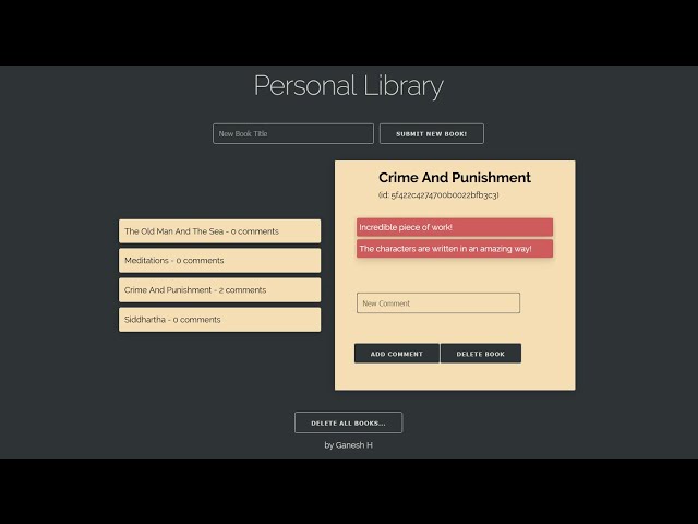 Personal Library - Quality Assurance Projects - freeCodeCamp