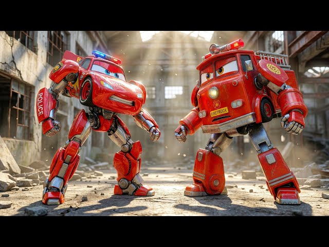 Kitten found abandoned lightning firetruck robot and lightning McQueen monster 