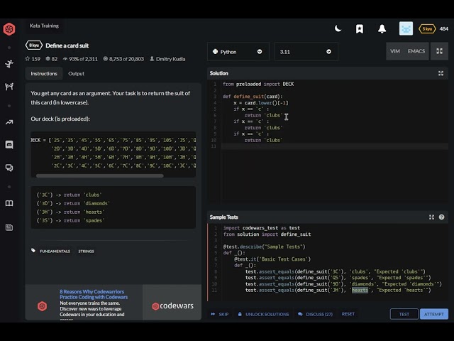 codewars python Define a card suit